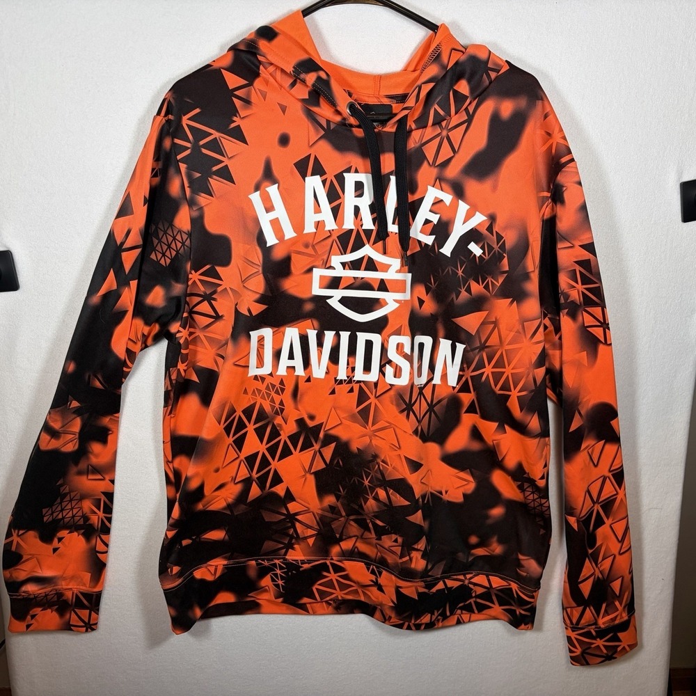 Harley-Davidson Smith Brothers Orange Black Graphic Pullover Hoodie Size L